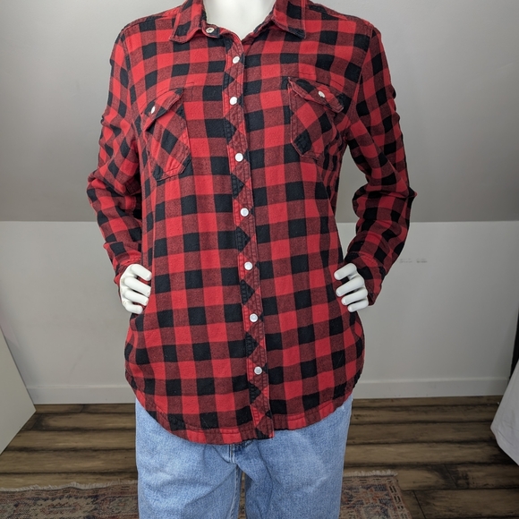 Bc Clothing Tops - BC Clothing Womens Buffalo Plaid Lined Pearl Snap Shirt, Size Medium